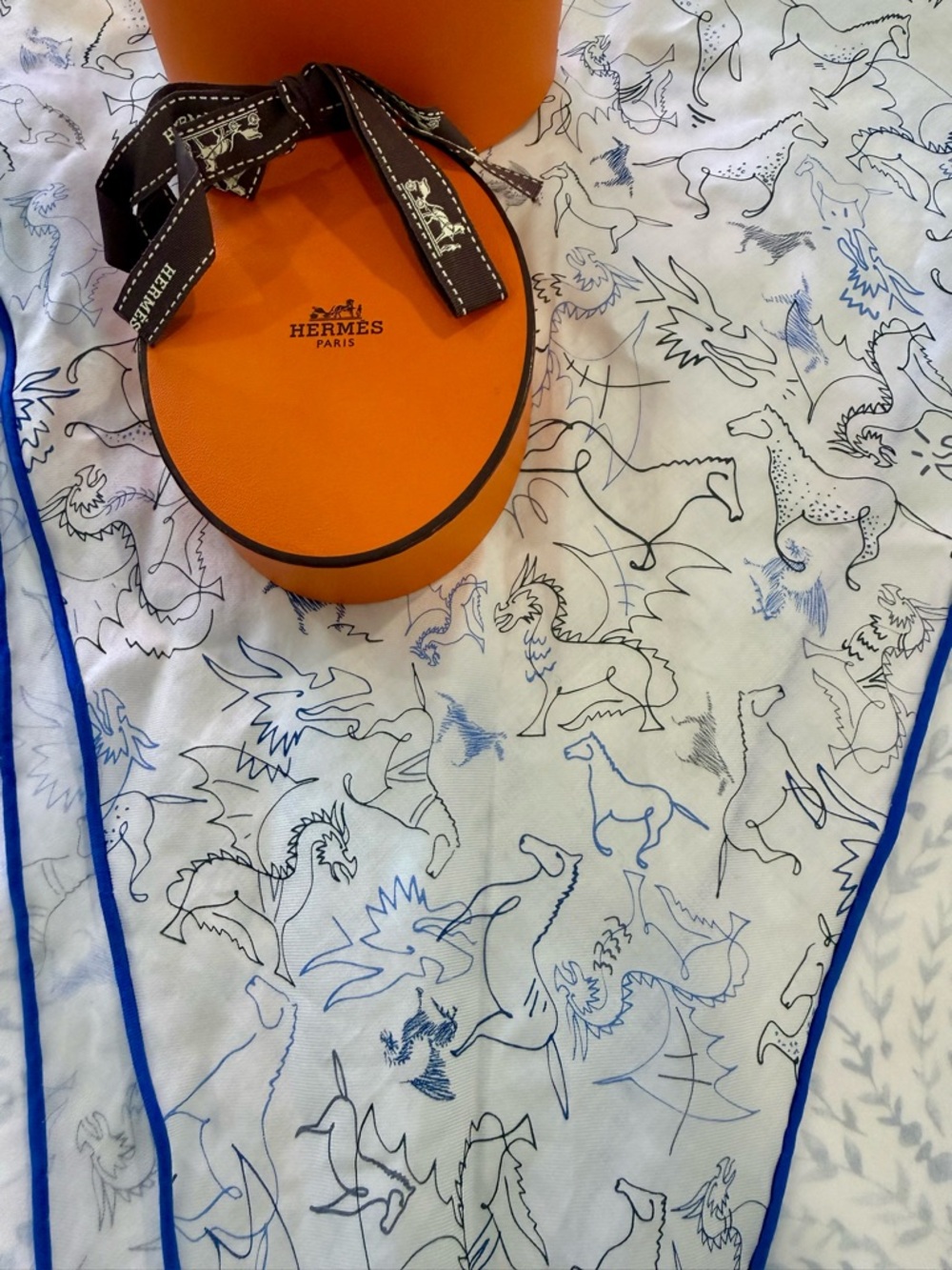 Hermes Losange Scarf with Dragon & Horse Print